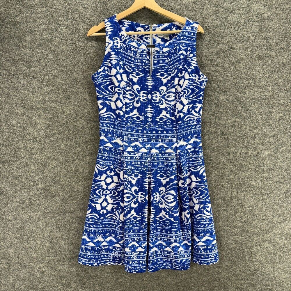 Danny & Nicole Dress Women 10 Blue Geometric Sheath Midi Zipper Sleeveless